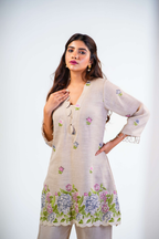CROSS STITCH SCALLOP CO-ORD SET-BEIGE
