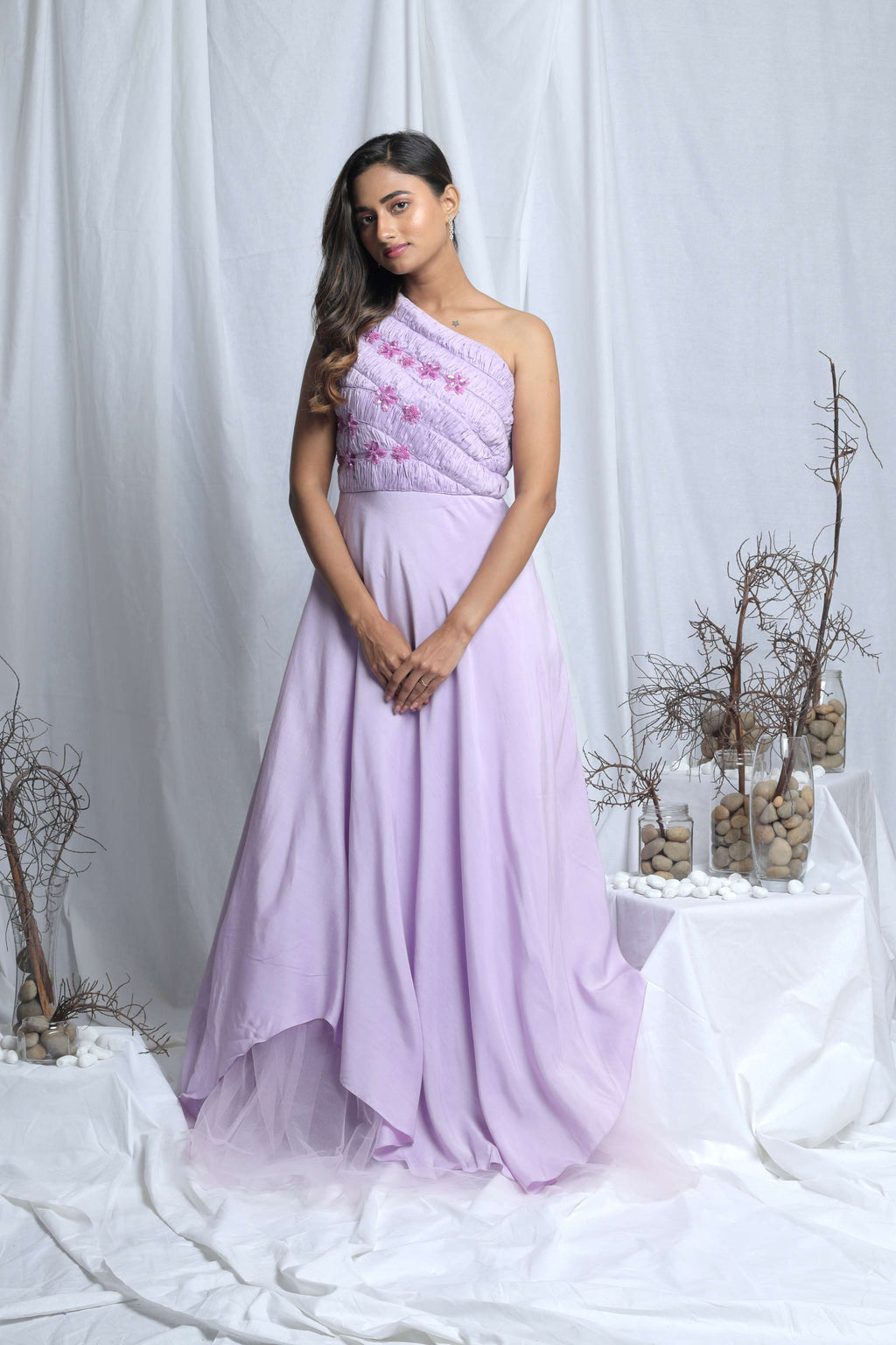 FIORELLA ONE SHOULDER PLEATED GOWN