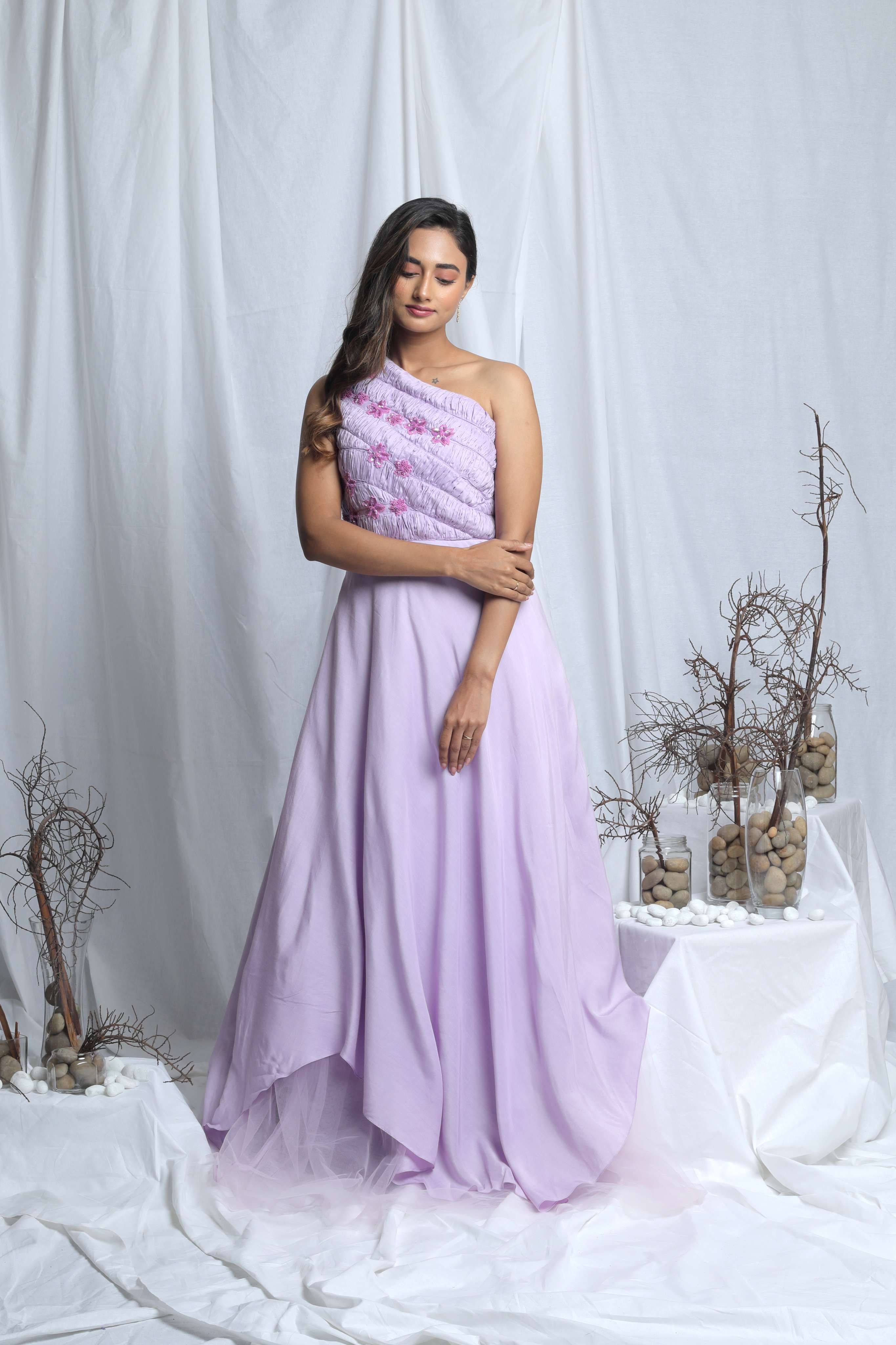 FIORELLA ONE SHOULDER PLEATED GOWN