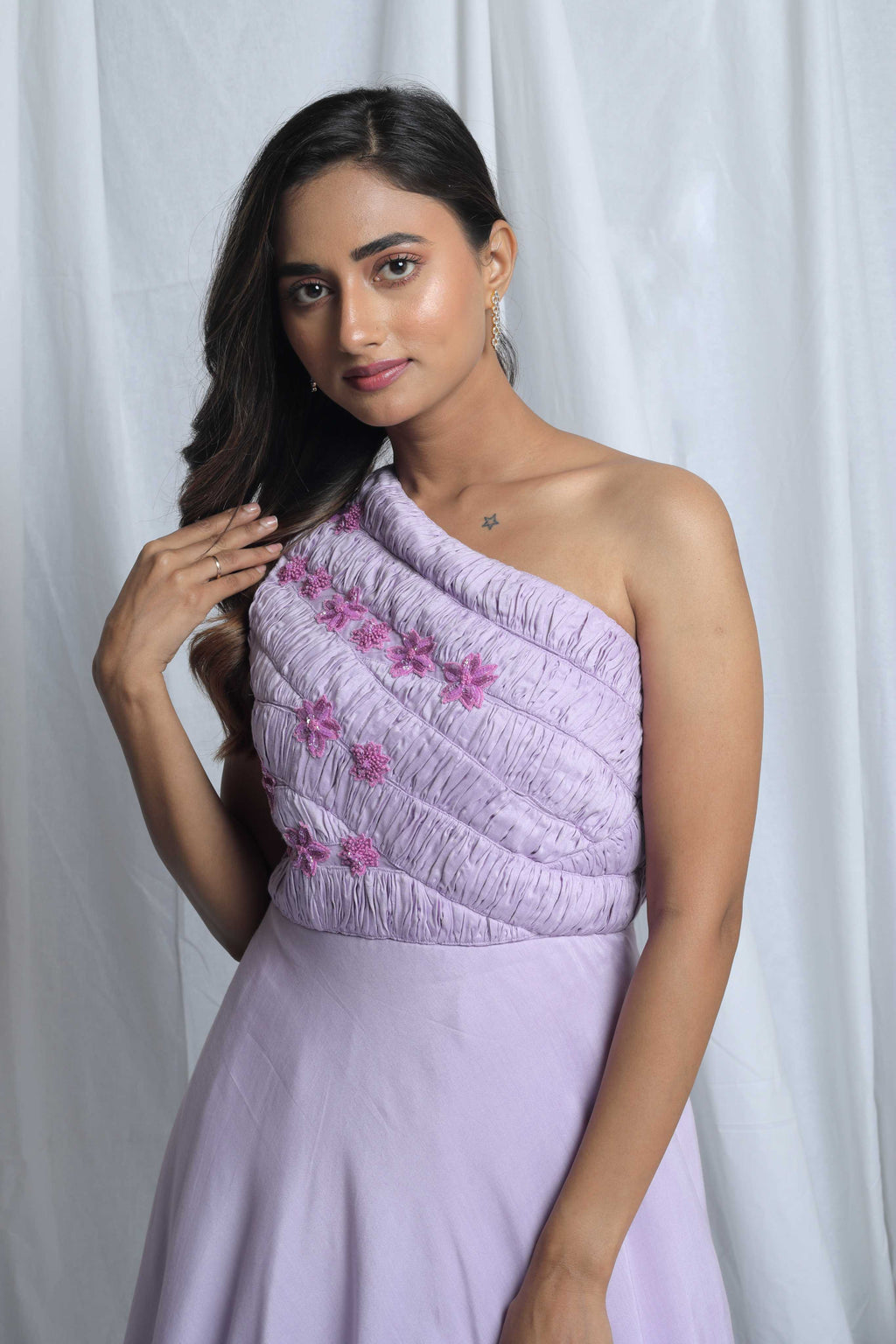 FIORELLA ONE SHOULDER PLEATED GOWN