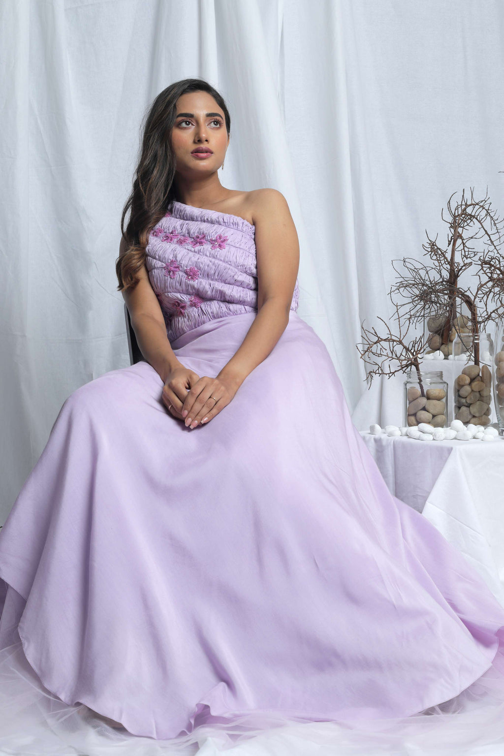 FIORELLA ONE SHOULDER PLEATED GOWN