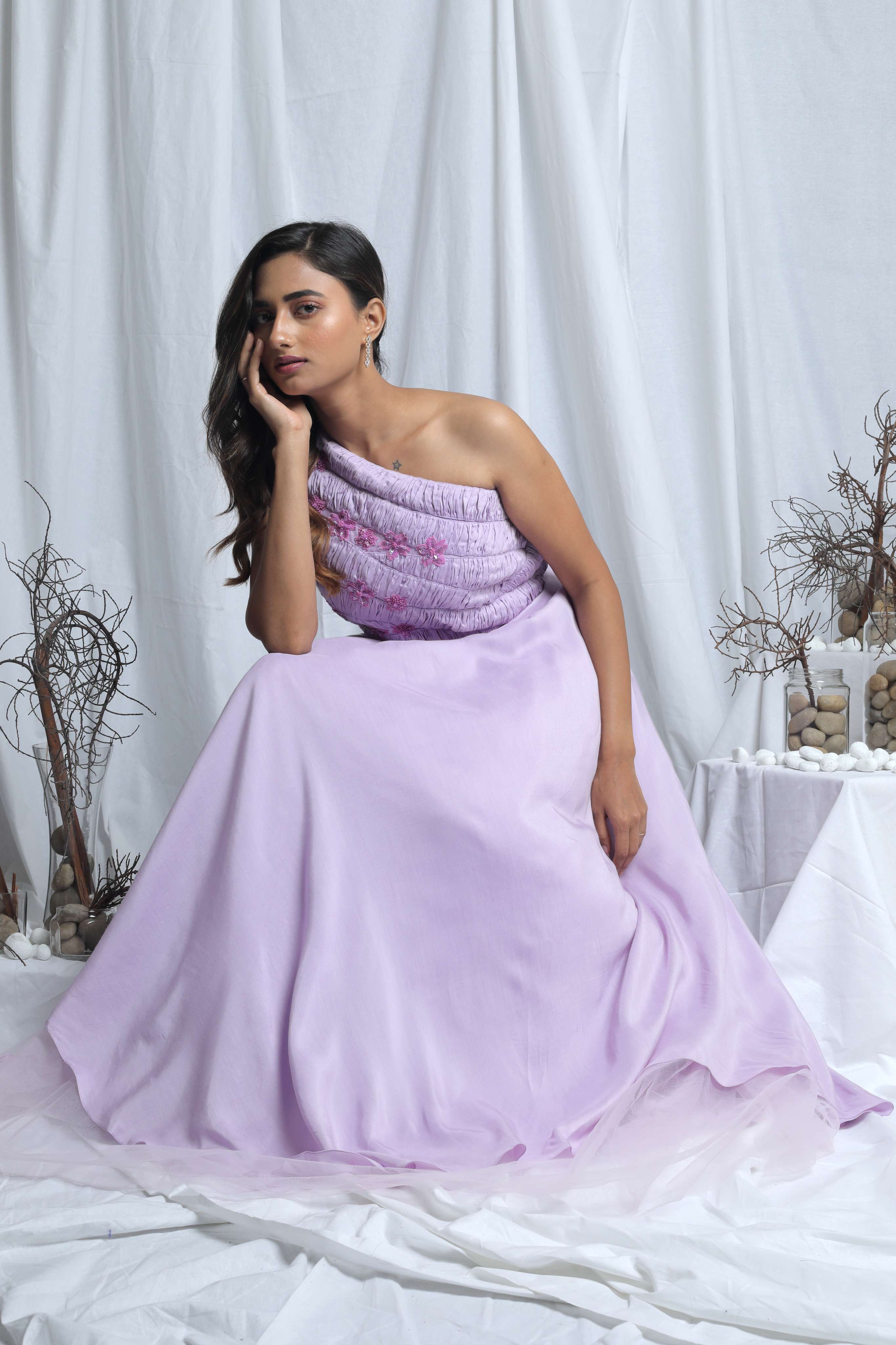 FIORELLA ONE SHOULDER PLEATED GOWN