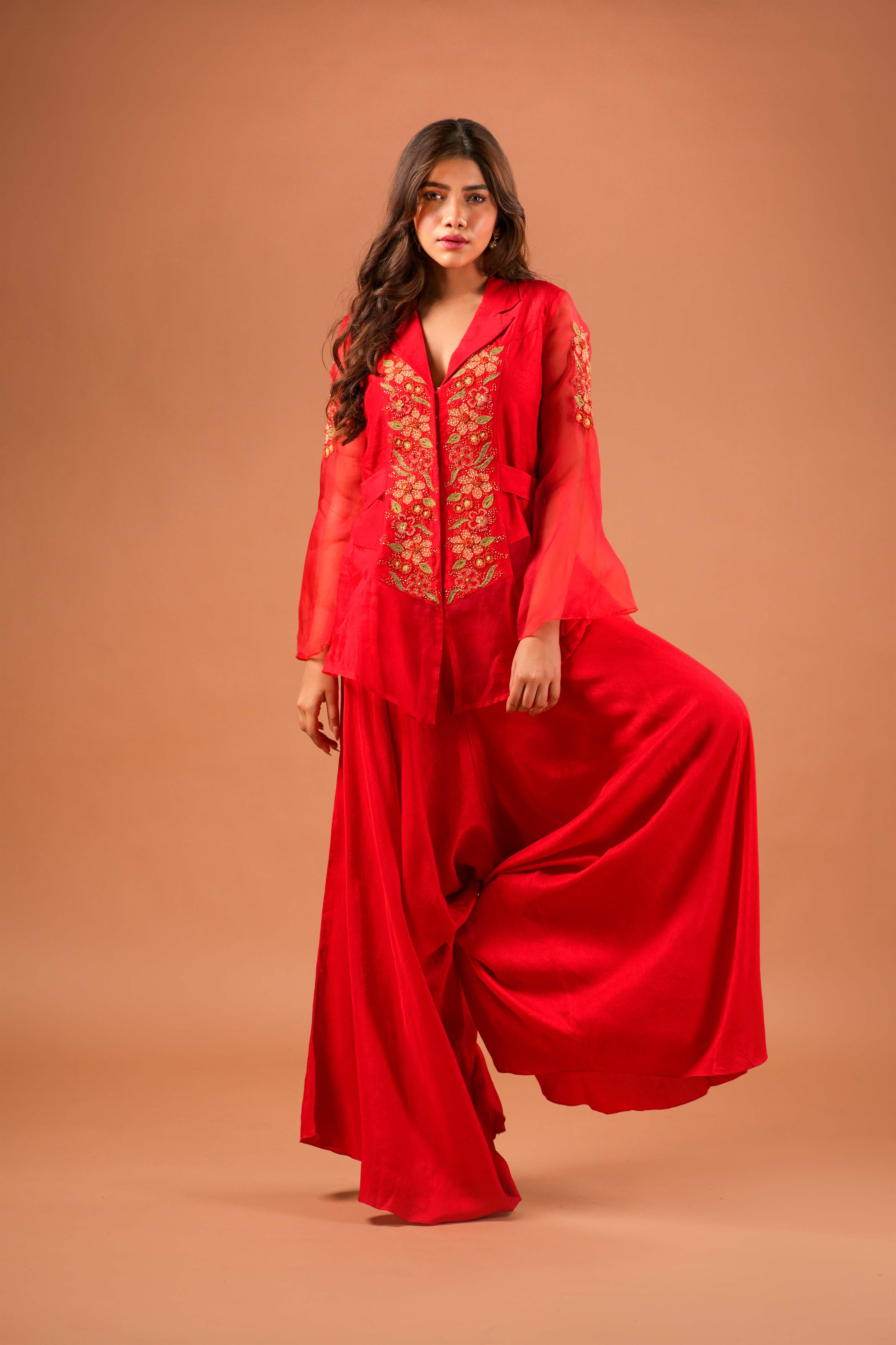 ROSETTE BLAZER TOP WITH DRAPE PANTS Main image