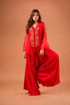 ROSETTE BLAZER TOP WITH DRAPE PANTS