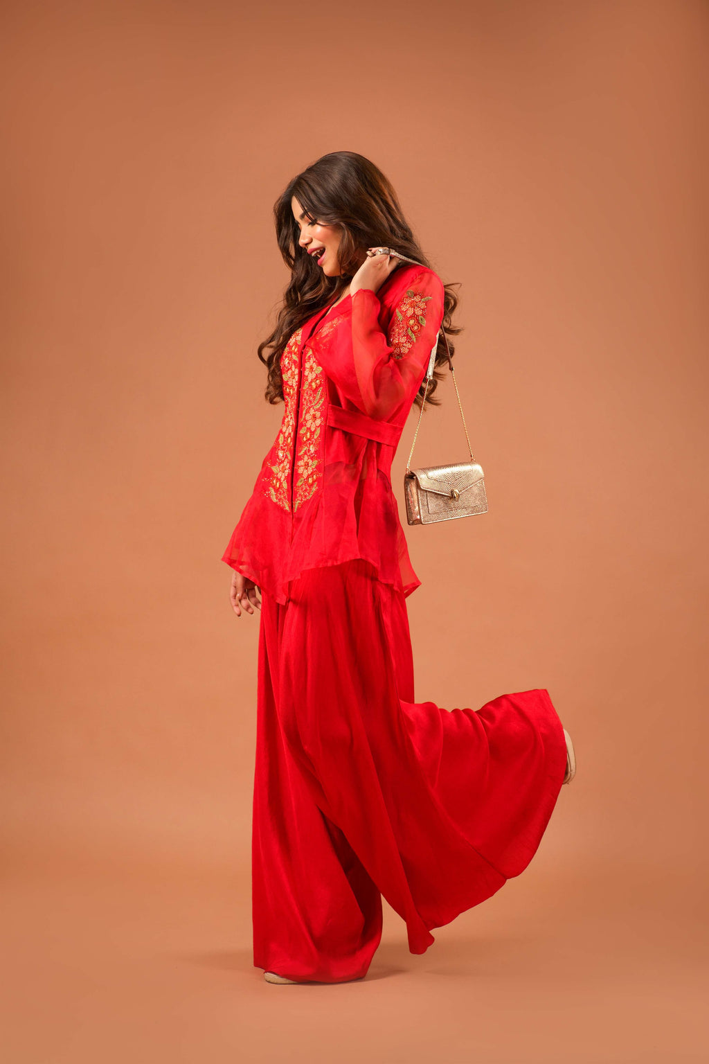 ROSETTE BLAZER TOP WITH DRAPE PANTS