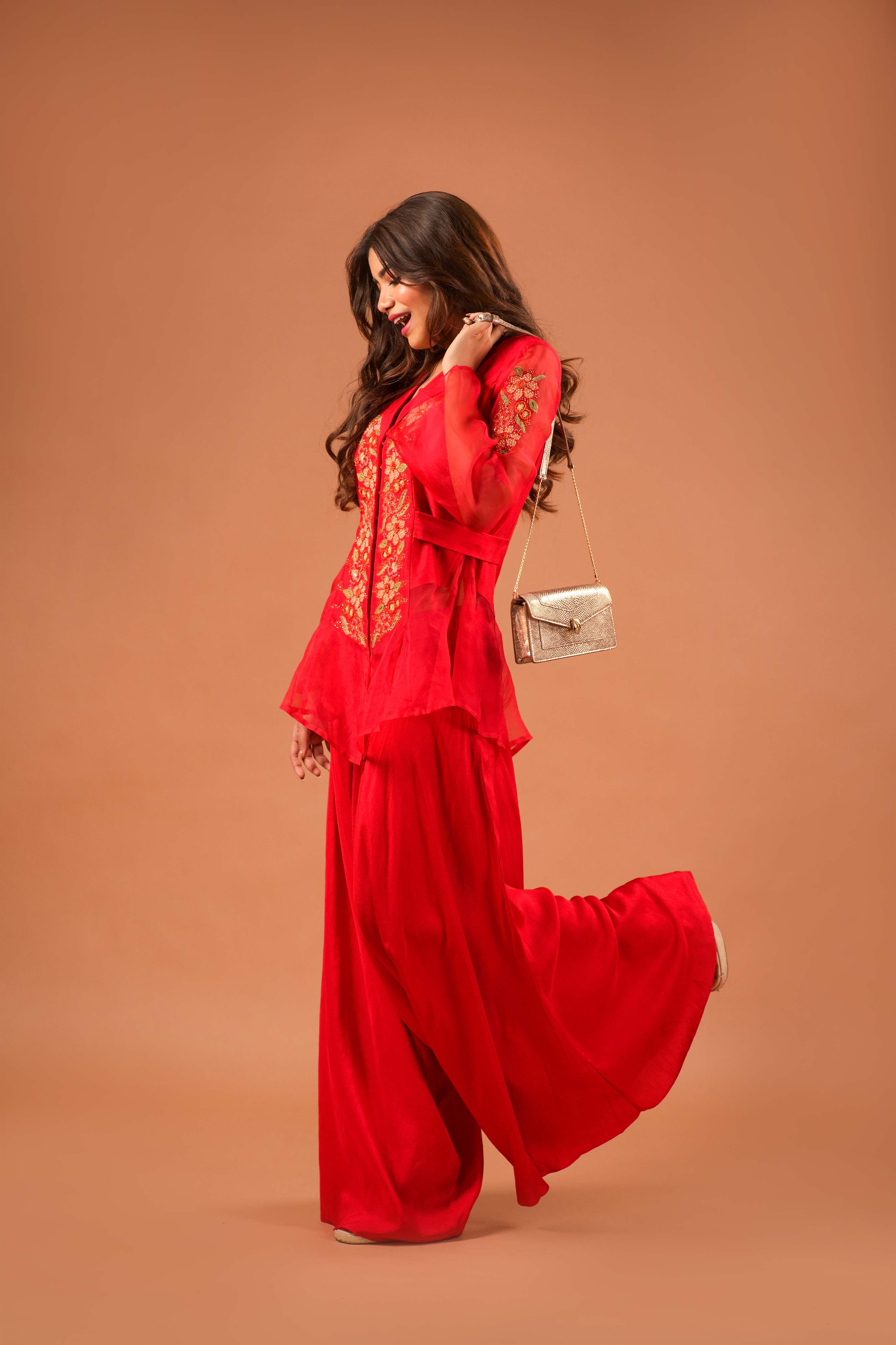 ROSETTE BLAZER TOP WITH DRAPE PANTS