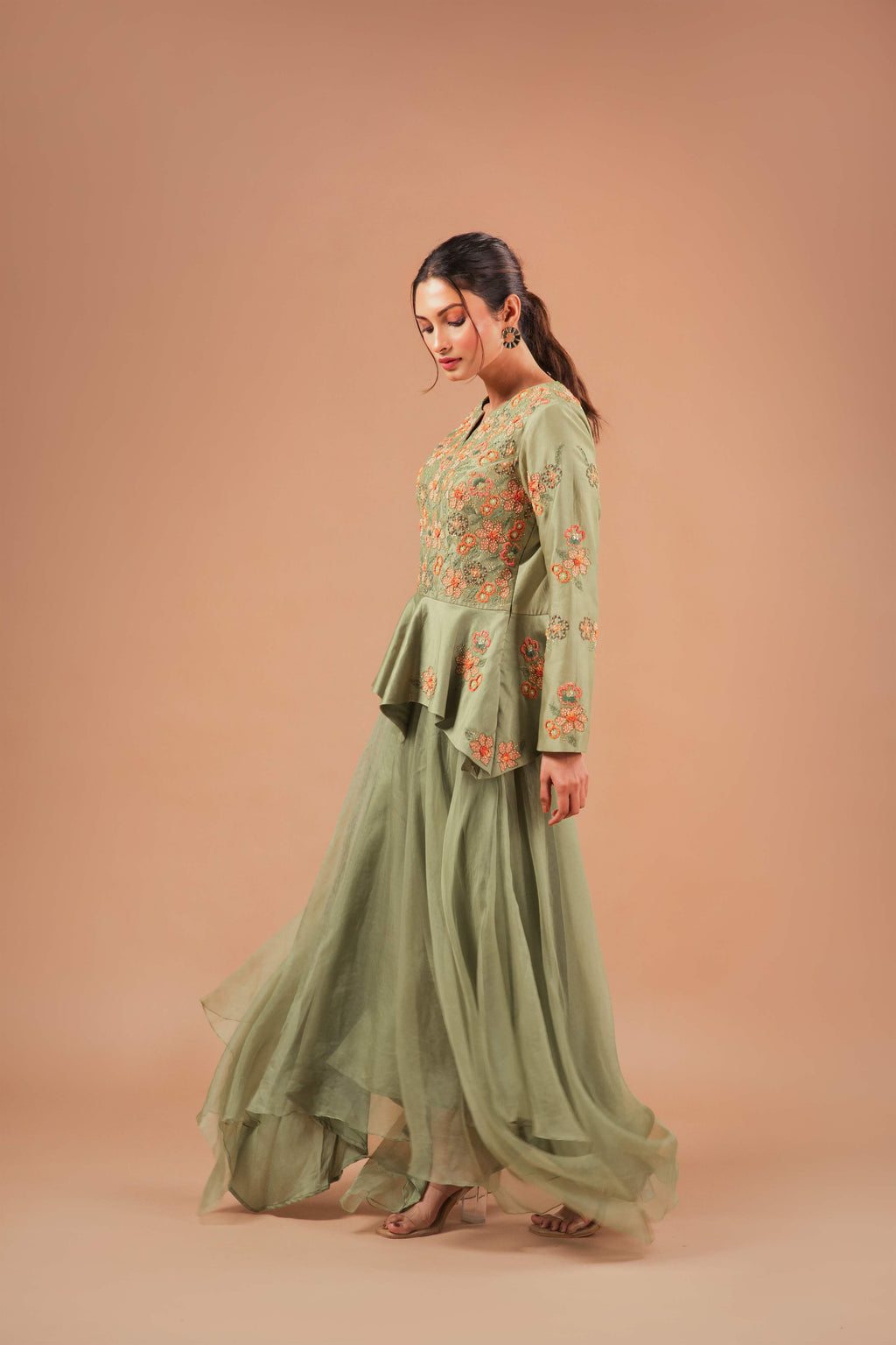ROSETTE PEPLUM TOP WITH SKIRT