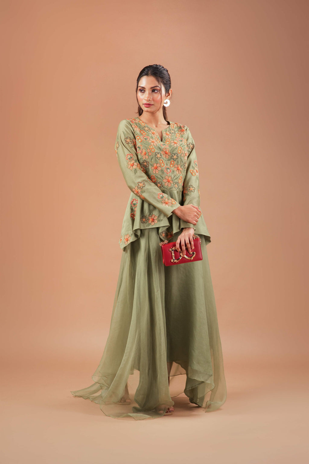 ROSETTE PEPLUM TOP WITH SKIRT