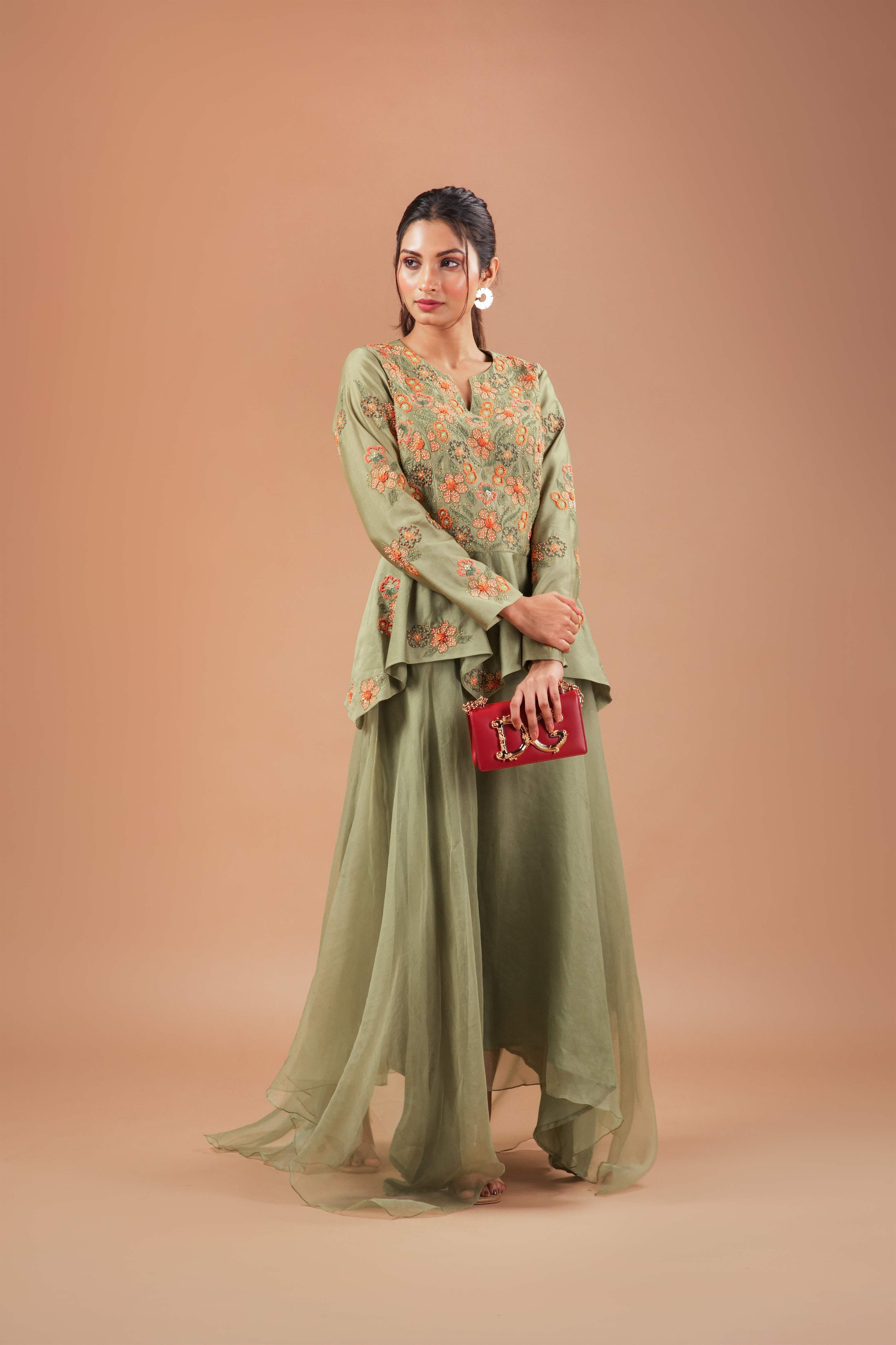 ROSETTE PEPLUM TOP WITH SKIRT