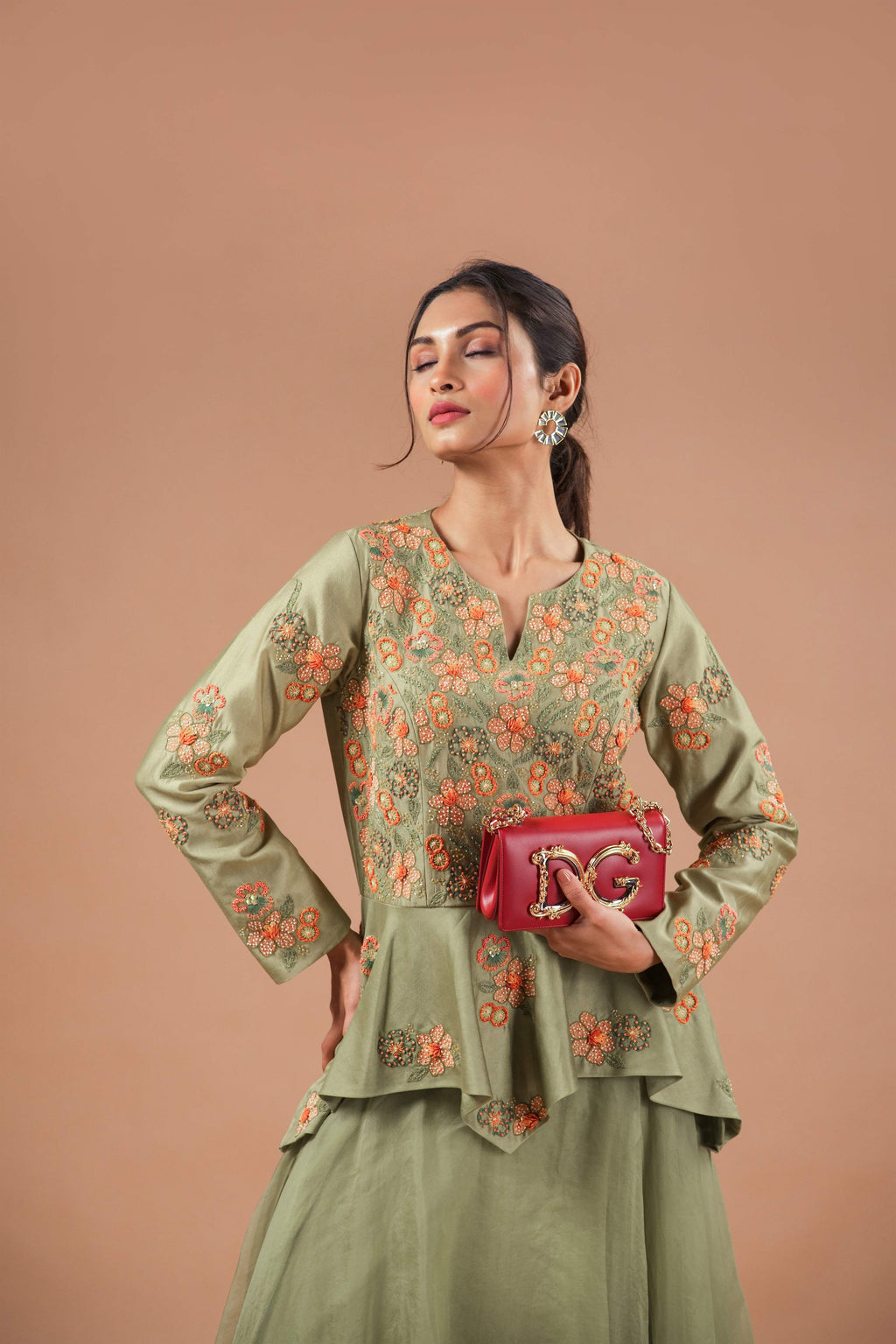 ROSETTE PEPLUM TOP WITH SKIRT